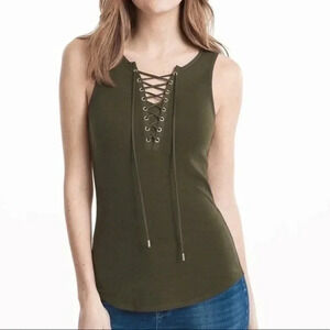 White House Black Market Lace-Up Army Green Tank Top Size Small